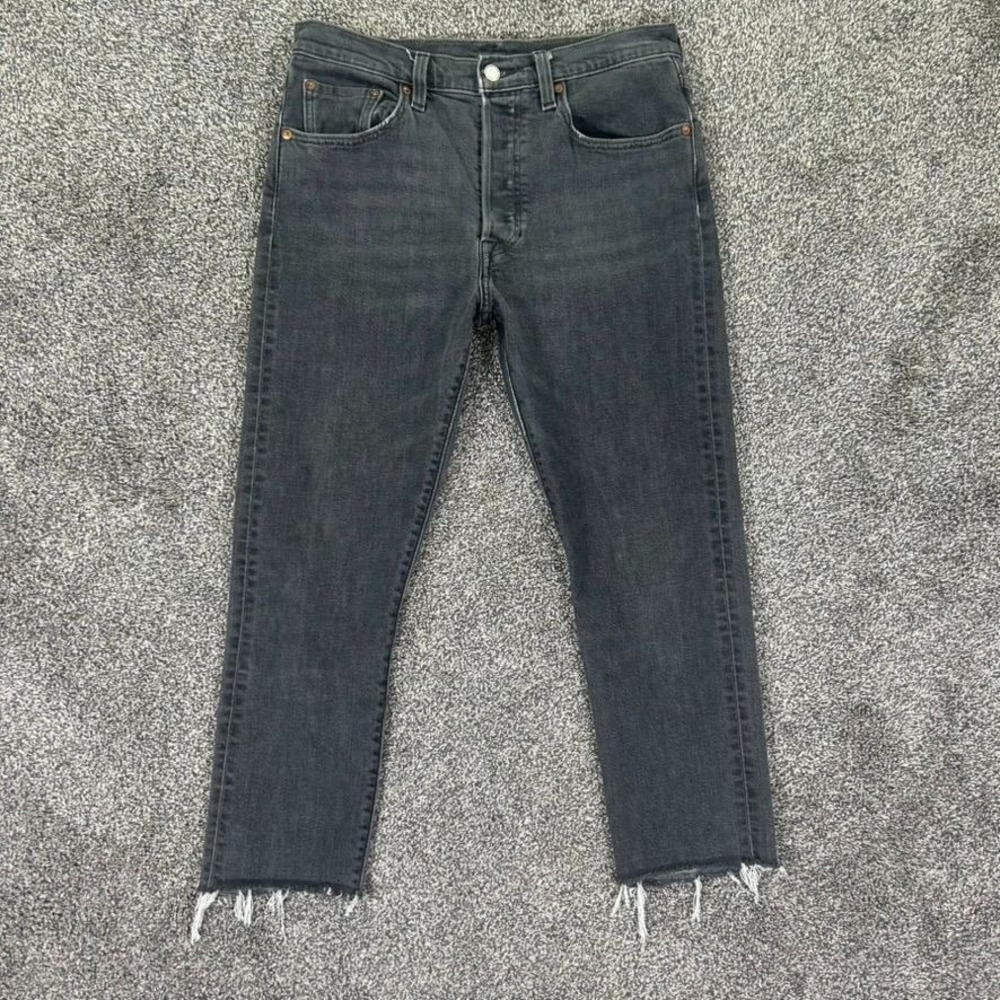 Levis 501XX‎ Selvedge Denim Skinny Jeans Distressed Hem Dark Grey Womens 29x22 - Picture 2 of 15